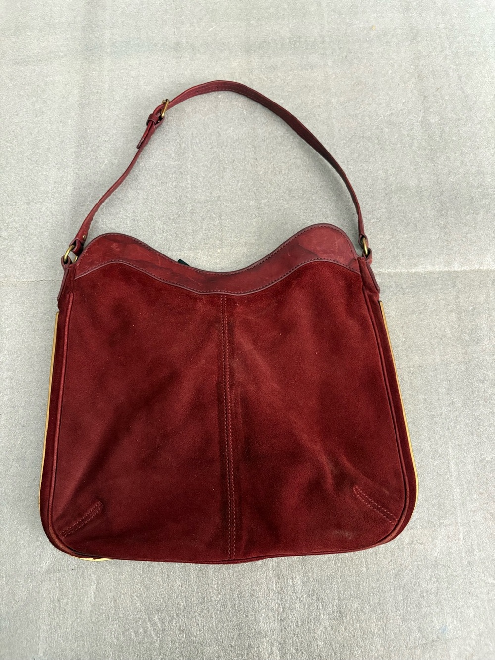 Club Monaco Burgundy Suede Shoulder Bag with Leather Trim